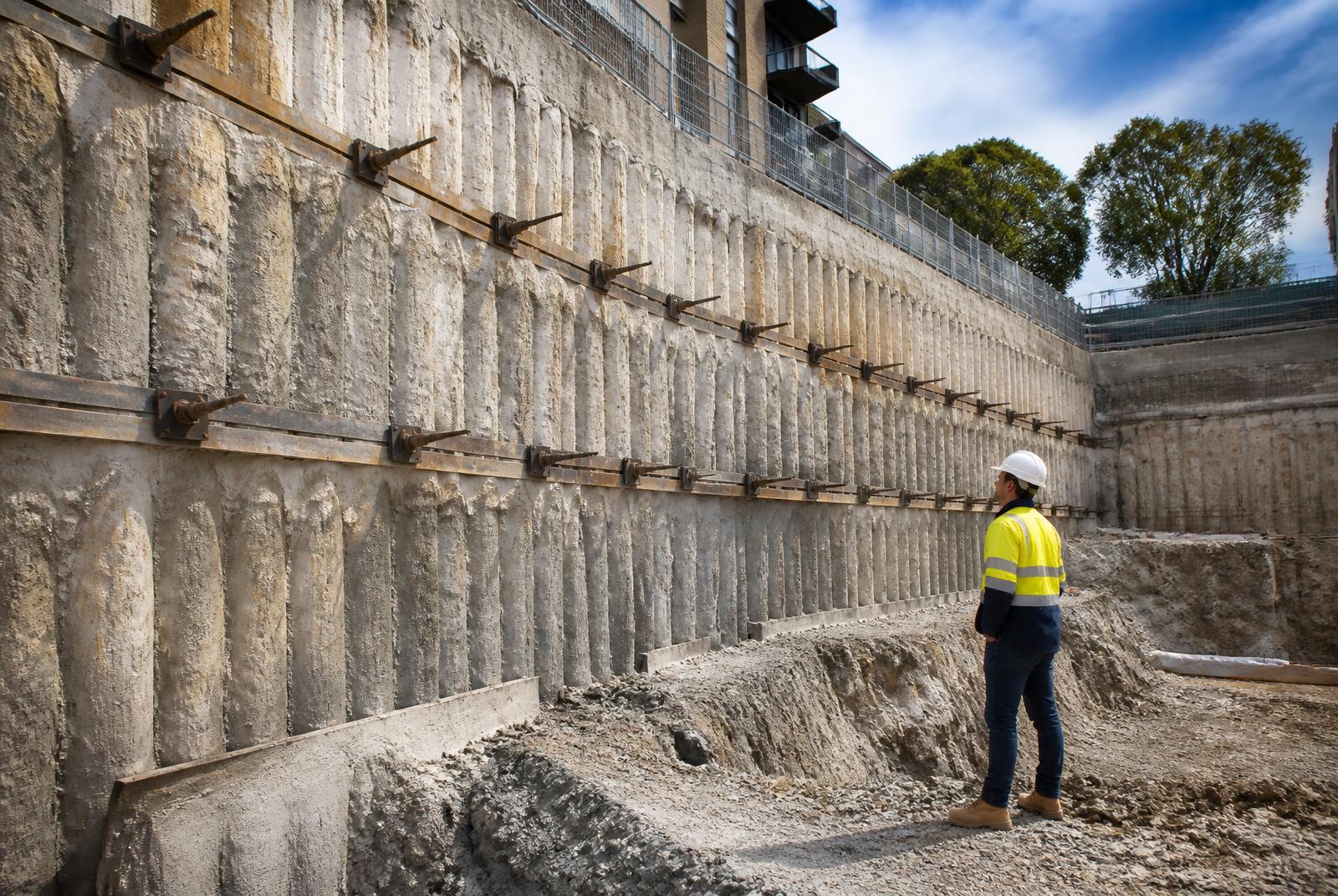 Supported excavation with soil nails, ground anchors and shoring installed under engineering supervision